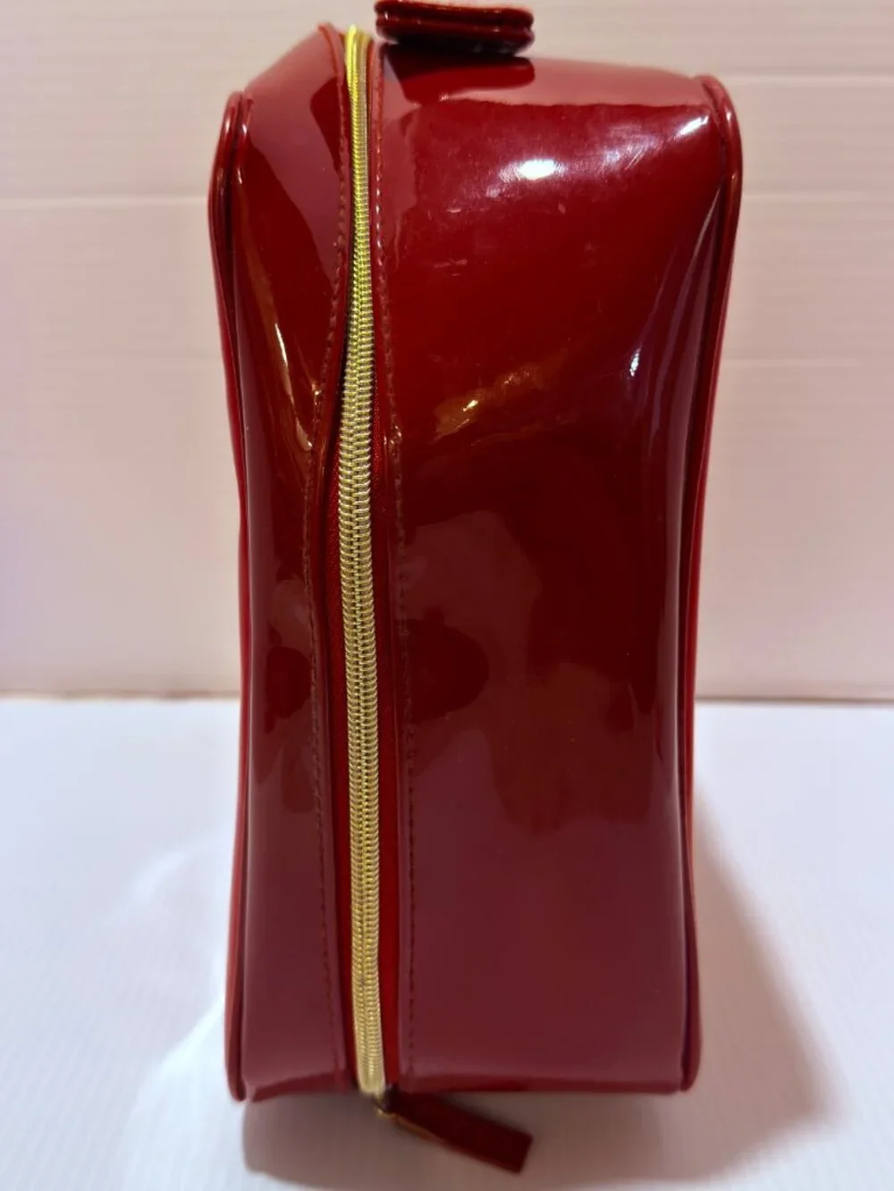 Makeup Bag Estee Lauder Red Faux Patent Leather Travel Bag Gold Hardware